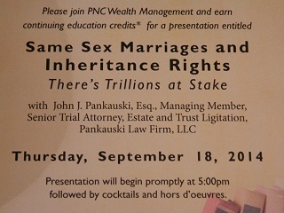 post about Trillions of $ At Stake in Florida Inheritance Rights: September 18, 2014 lecture on Florida Probate & Inheritance Rights for Same Sex Marriage