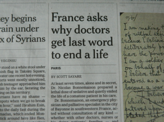 post about FRANCE GRAPPLES WITH HEALTH CARE DECISIONS…. Who gets to decide end of life?